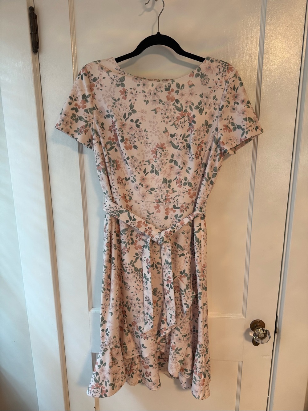 Calvin Klein Pink Floral Tie-Waist Midi Dress